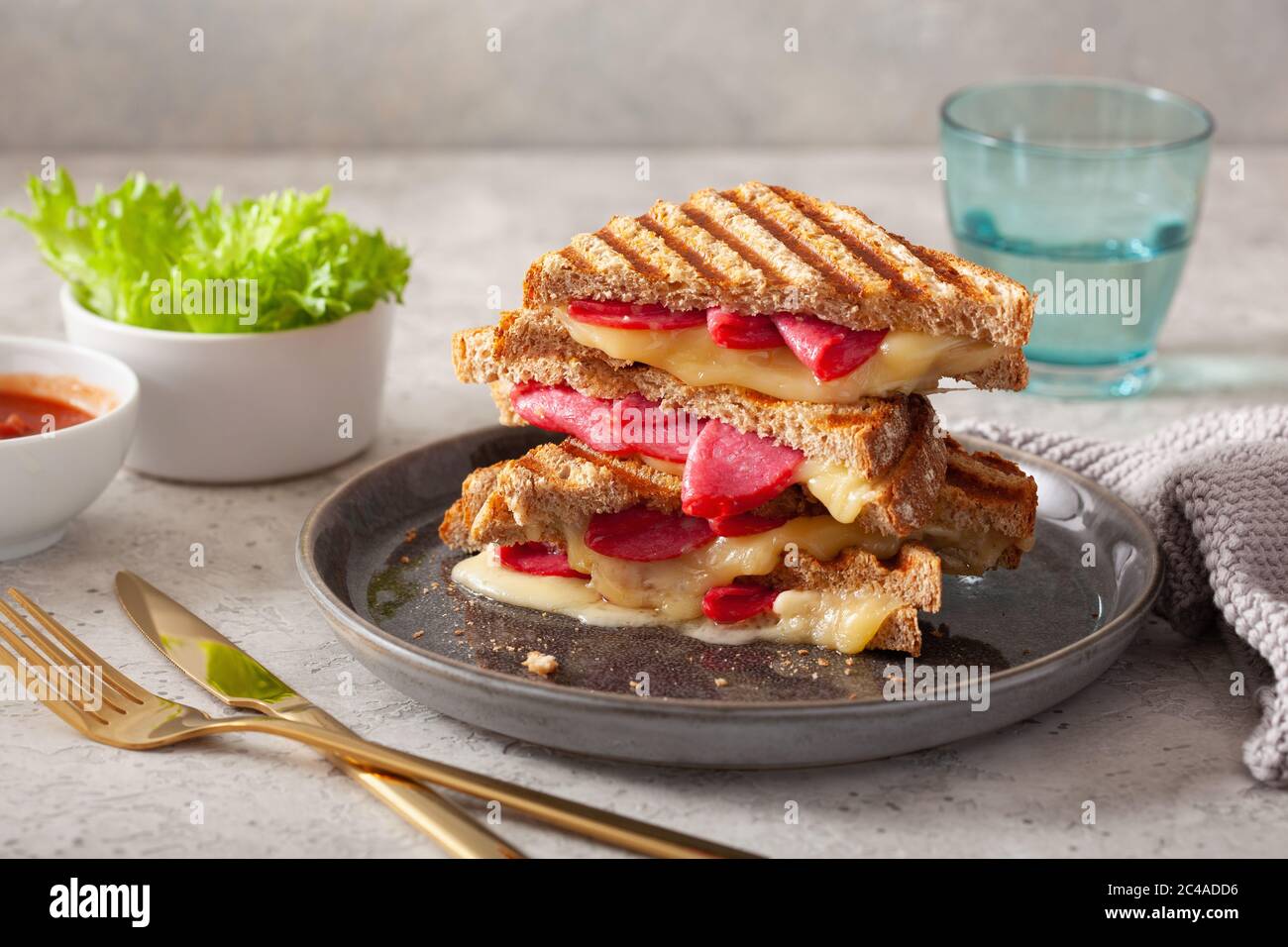 grilled salami and cheese sandwich Stock Photo Alamy