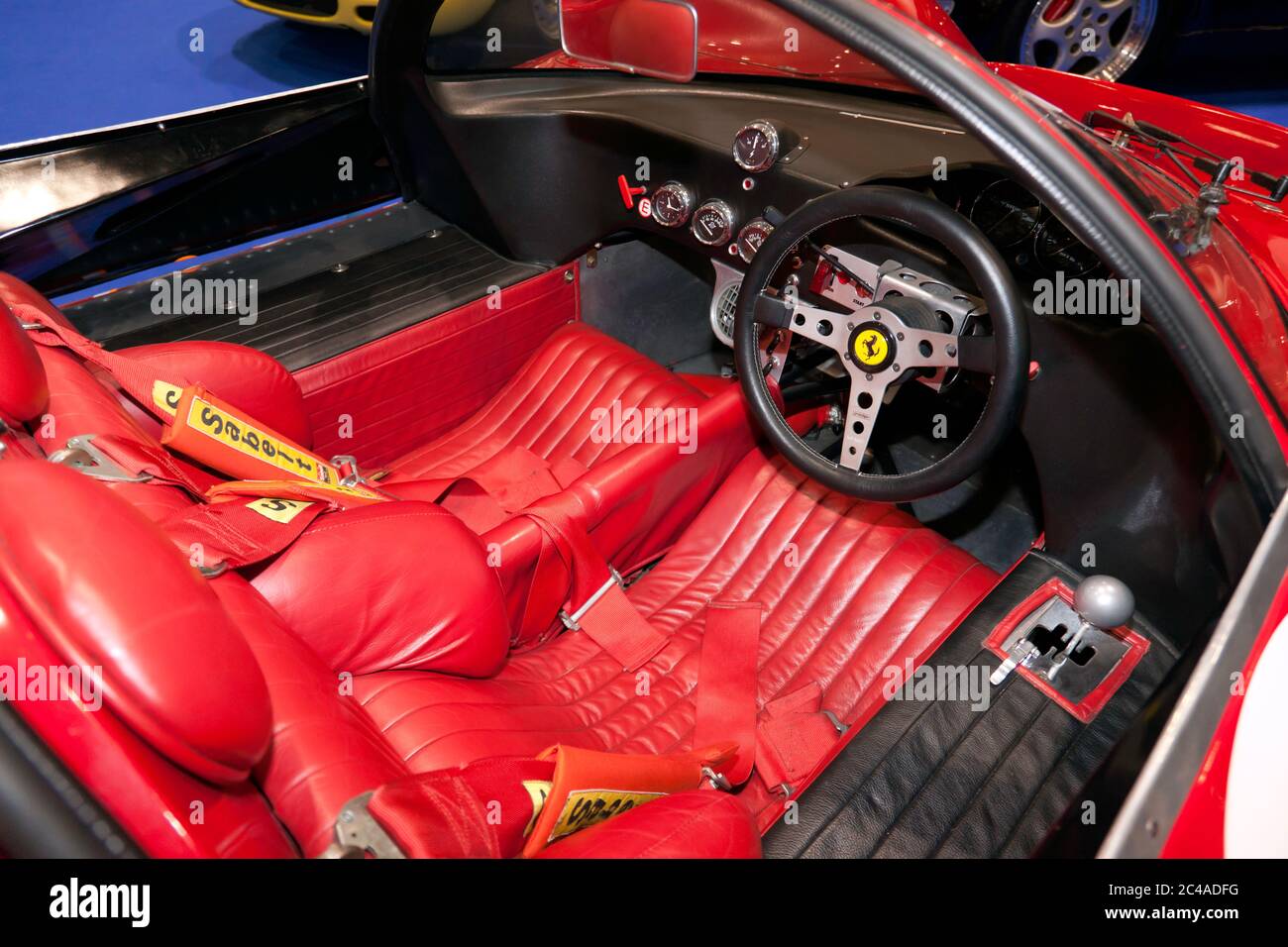 Interior view of a Red, 1967 Specification 330 P4 Evocation, in the Coys Auction Area, of the 2019 London Classic Car Show Stock Photo
