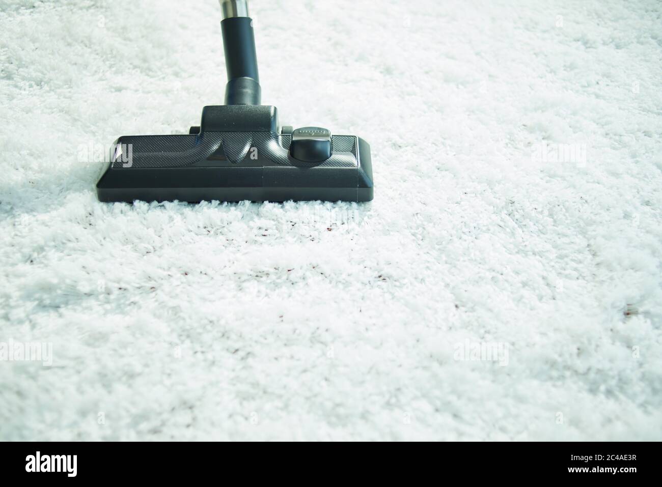 Closeup on vacuum cleaner vacuuming white fluffy carpet Stock Photo Alamy