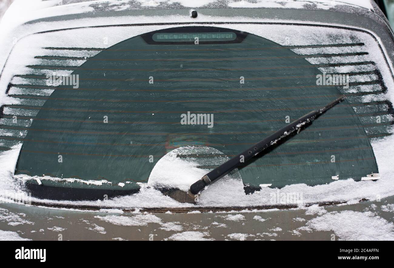 rear screen wiper in winter Stock Photo