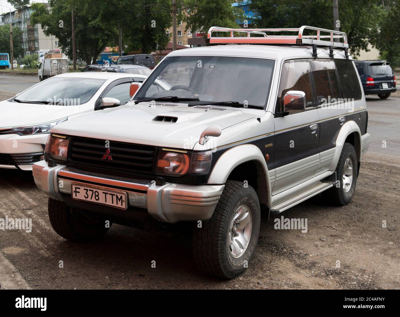 Kazakhstan, Ust-Kamenogorsk - 1 June, 2020. Car Mitsubishi Pajero in the parking lot. SUV. Stock Photo