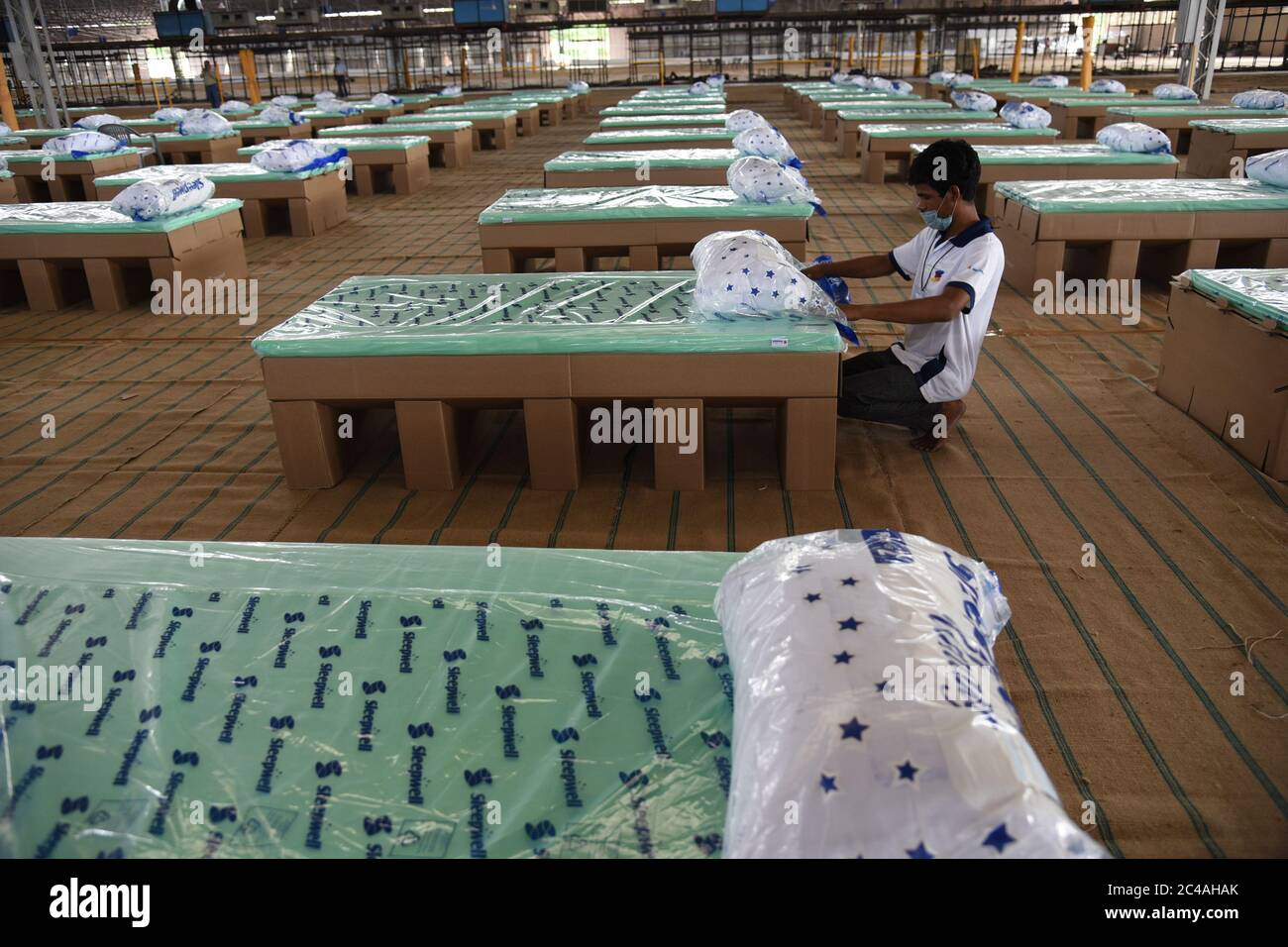 A large 10,000 bed Covid 19 facility being prepared at the Radha Soami Satsang (prayer) grounds in New Delhi, India on Thursday which will be ready by Stock Photo