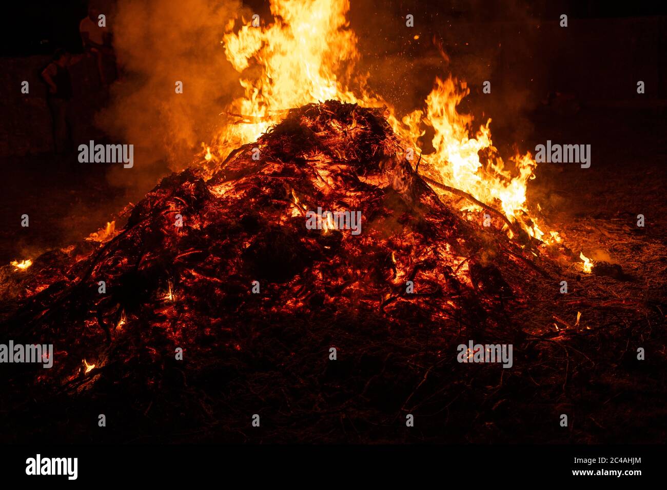 Big bonfire burning in the night. Stock Photo