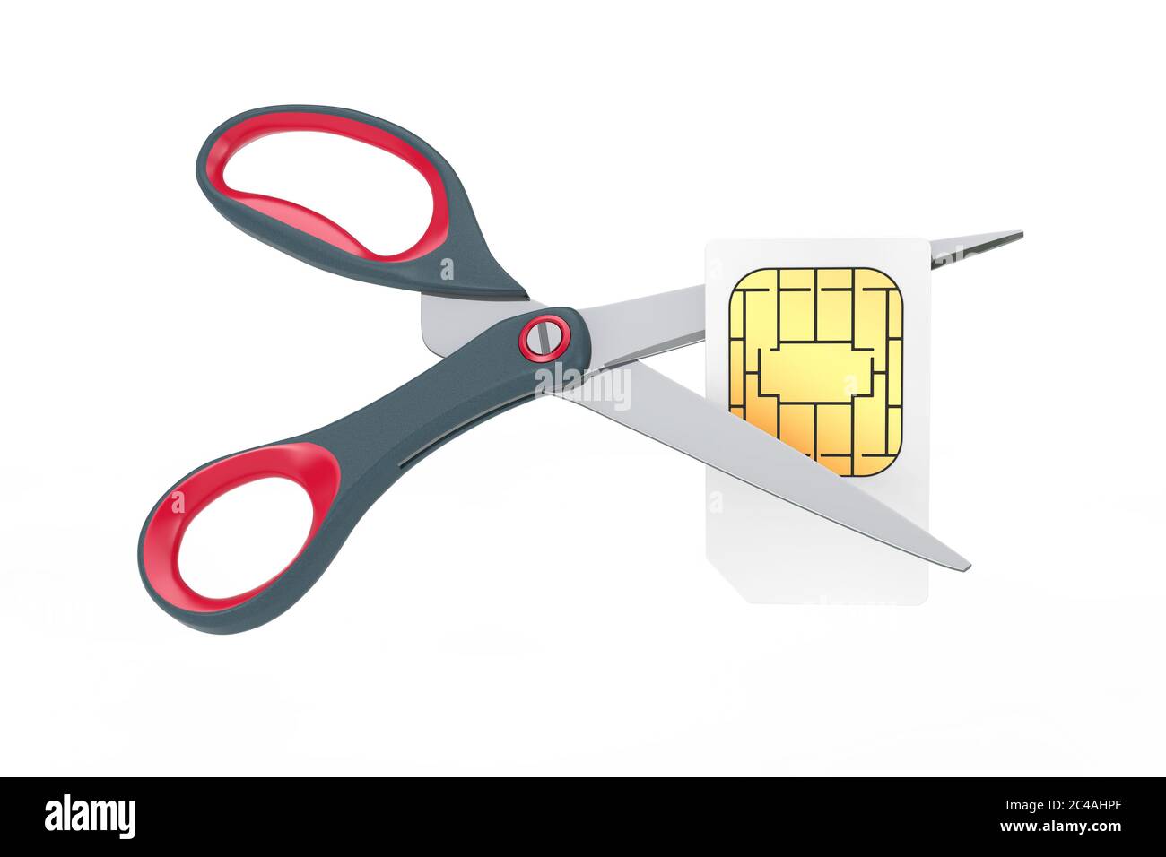 Blank White Sim Card Cut with Scissors on a white background. 3d