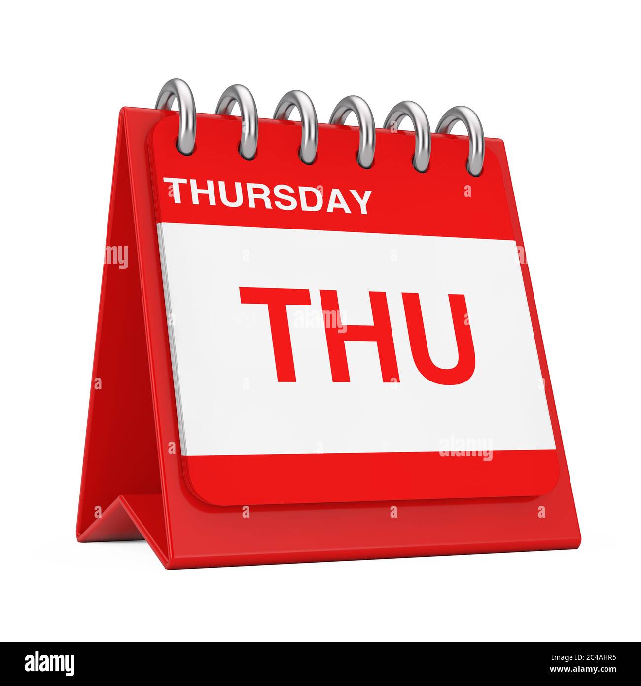 Red Desktop Calendar Icon Showing a Thursday Page on a white background 3d Rendering Stock Photo