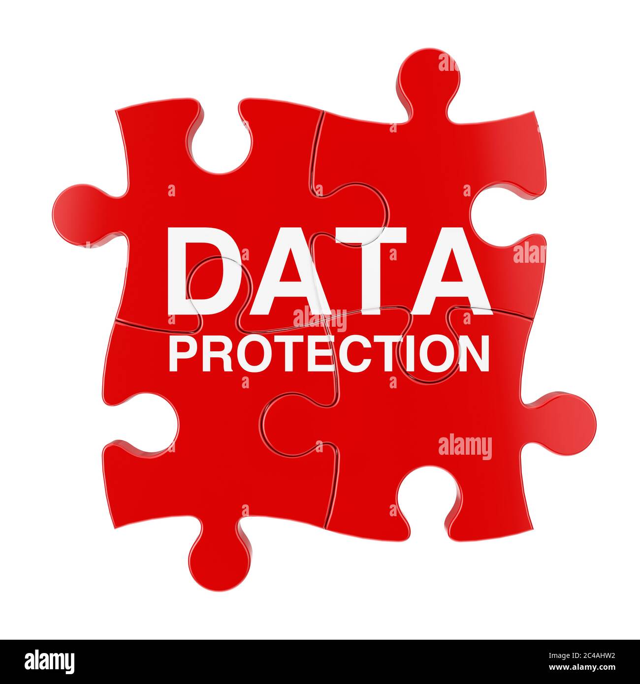 Red Pieces of Jigsaw Puzzle with Data Protection Sign on a white ...