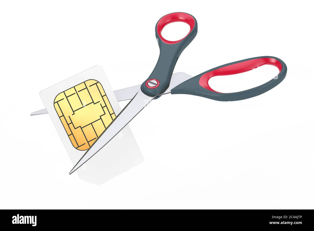 Blank White Sim Card Cut with Scissors on a white background. 3d