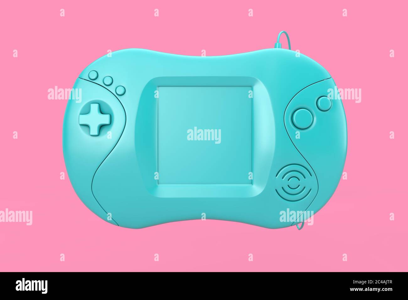 Blue Blank Old Portable Video Game Console on a pink background 3d