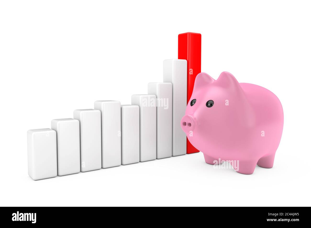 Pink Piggy Bank near Business Success Growth Graph Chart on a white ...