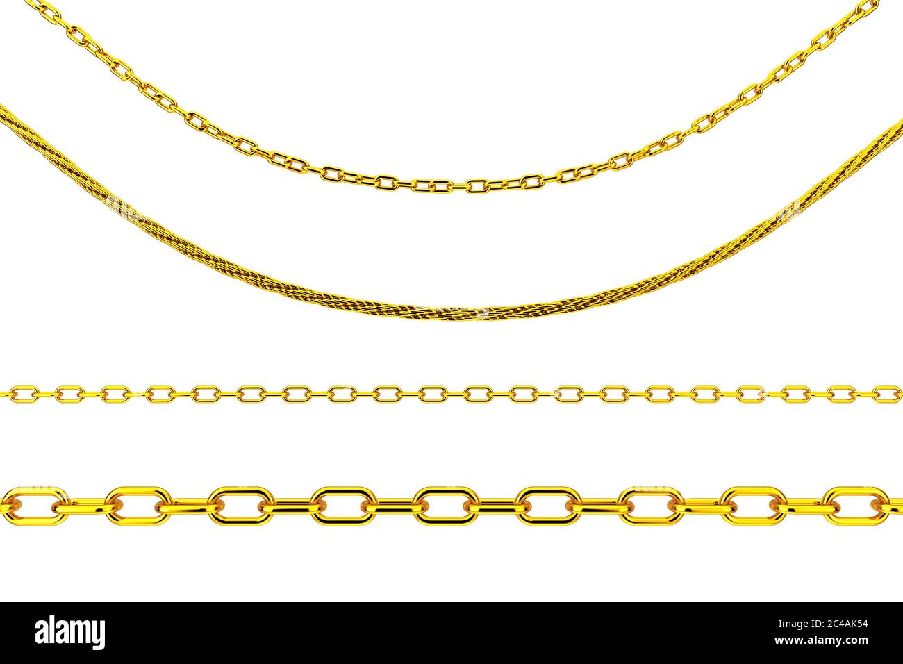 Set of Jewelry Golden Chains in Different Shapes on a white background ...