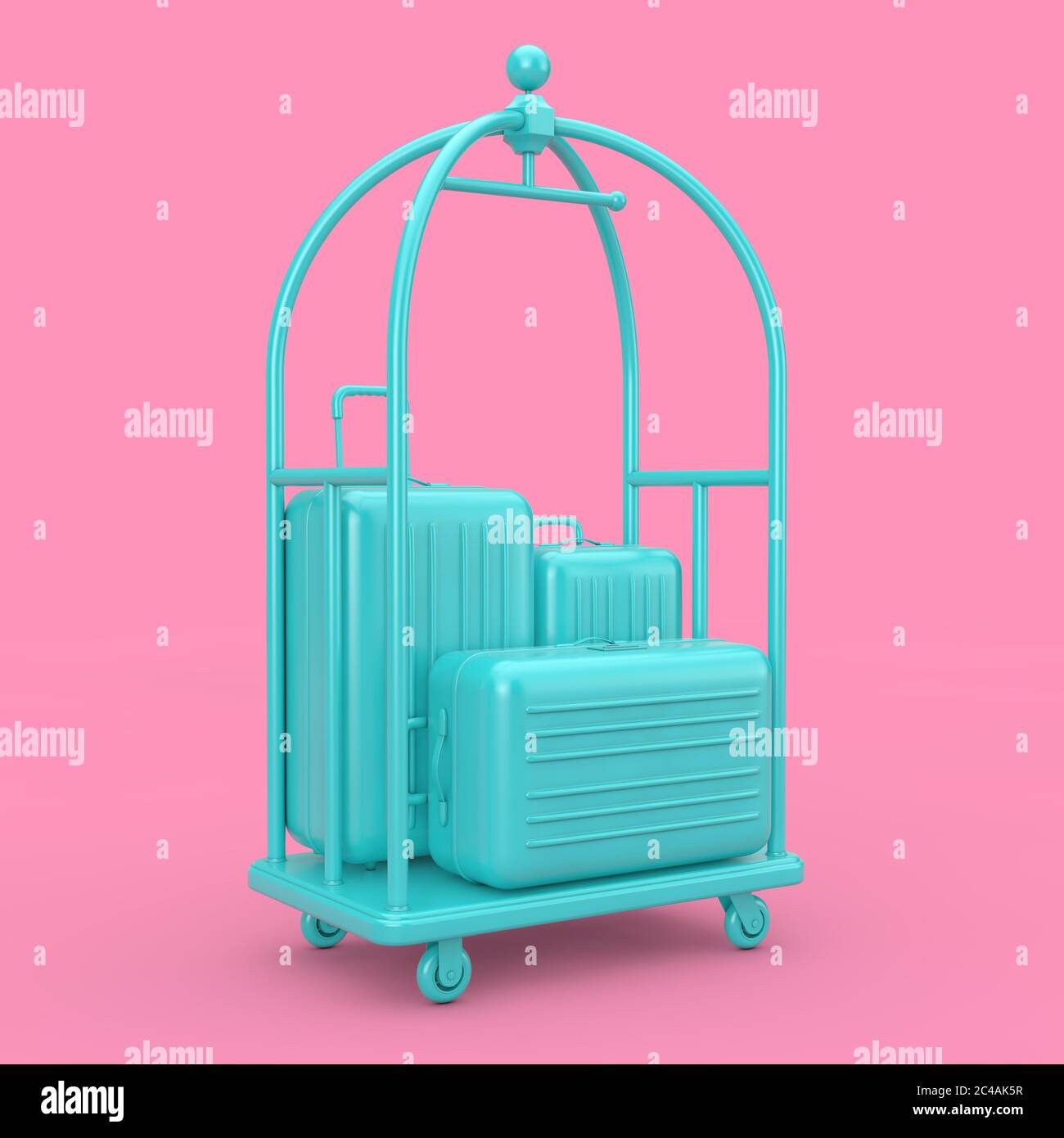 Blue Large Polycarbonate Suitcases in Blue Luxury Hotel Luggage Trolley