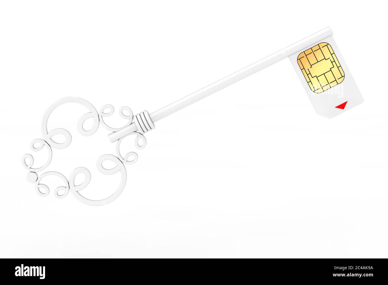 Sim Card Protection Concept. White Vintage Key with Sim Card on a white ...