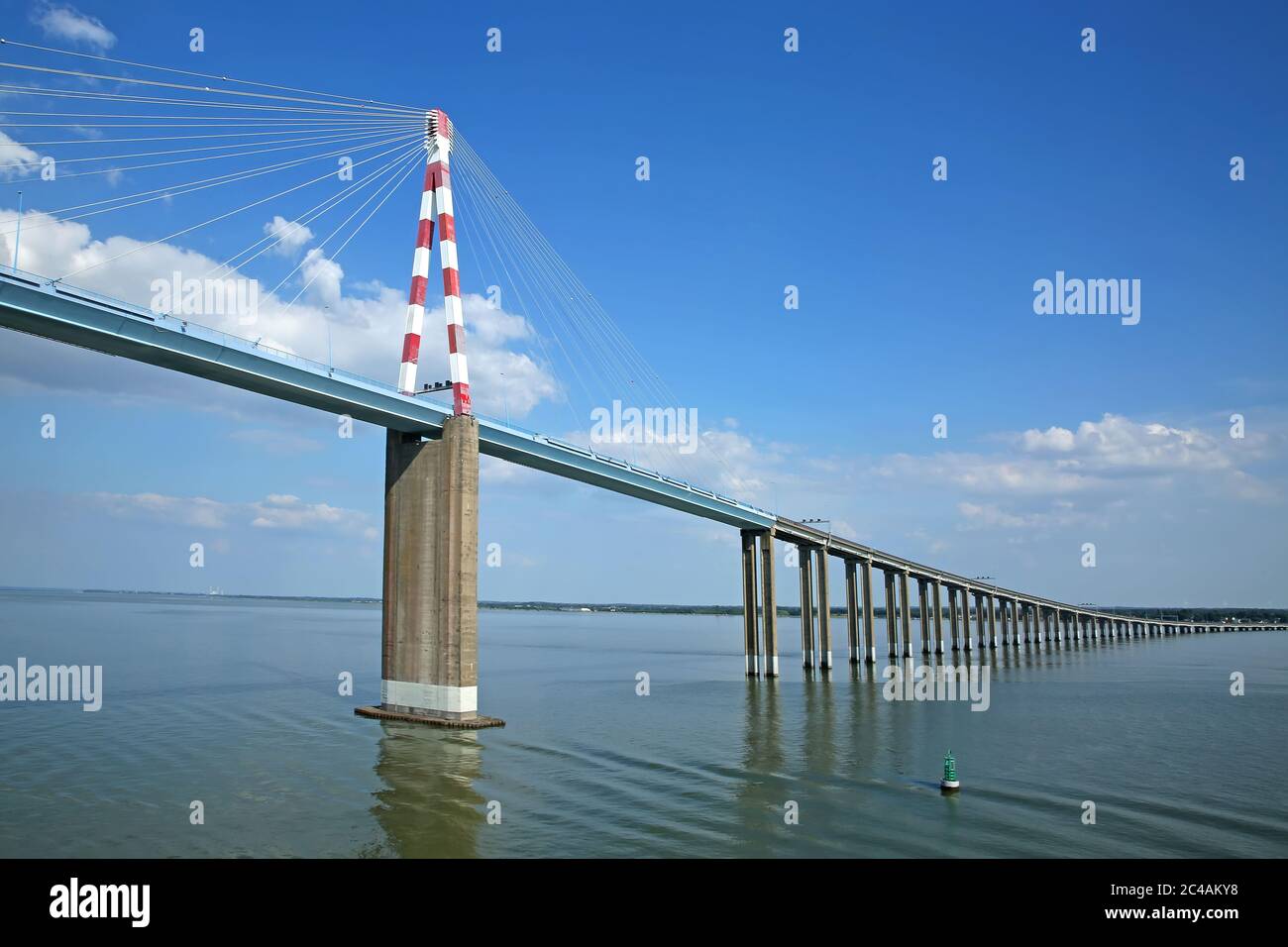 View of the Saint-Nazaire Bridge which is a cable-stayed bridge spanning the Loire River, Saint Nazaire, France. Stock Photo