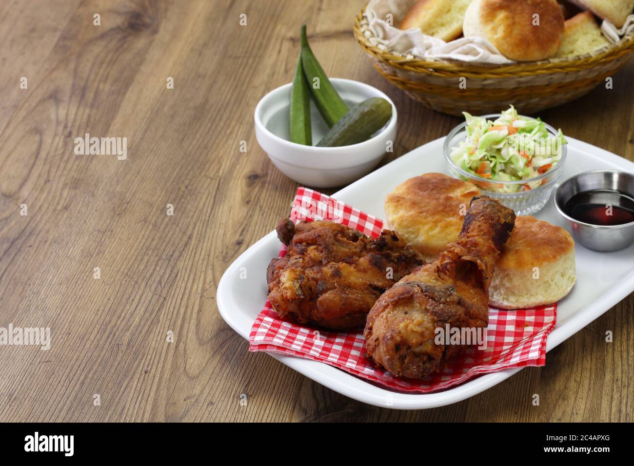 homemade buttermilk fried chicken & biscuits, southern food Stock Photo Alamy