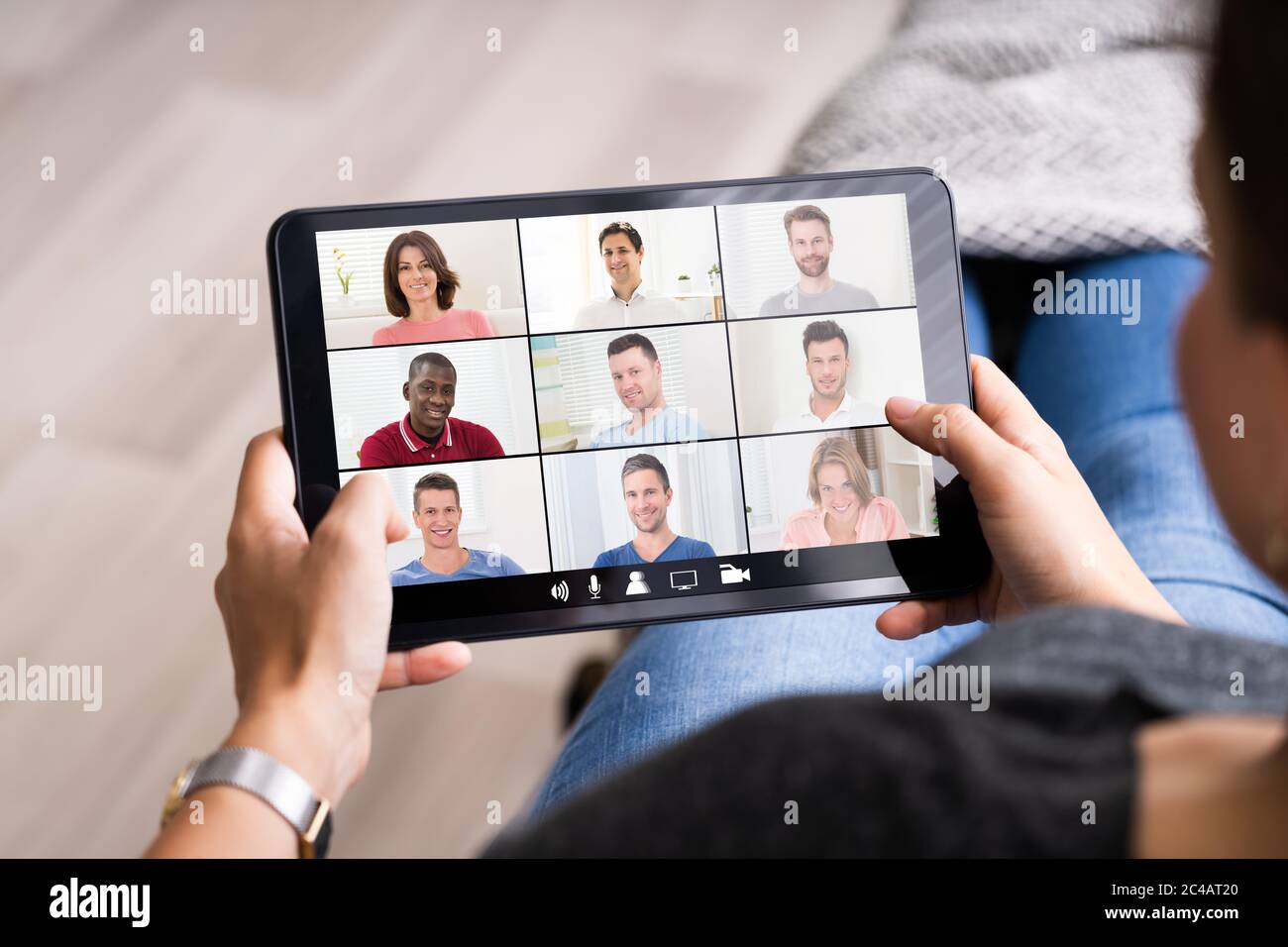 Online Video Conference Interview Meeting On Tablet Stock Photo - Alamy