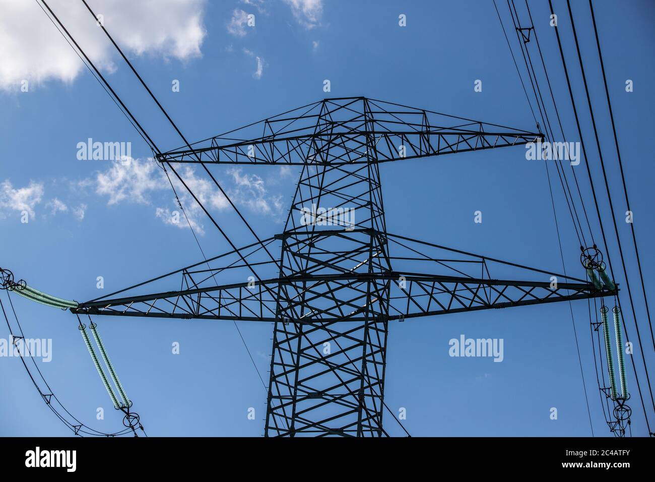cable route in blue sky Stock Photo