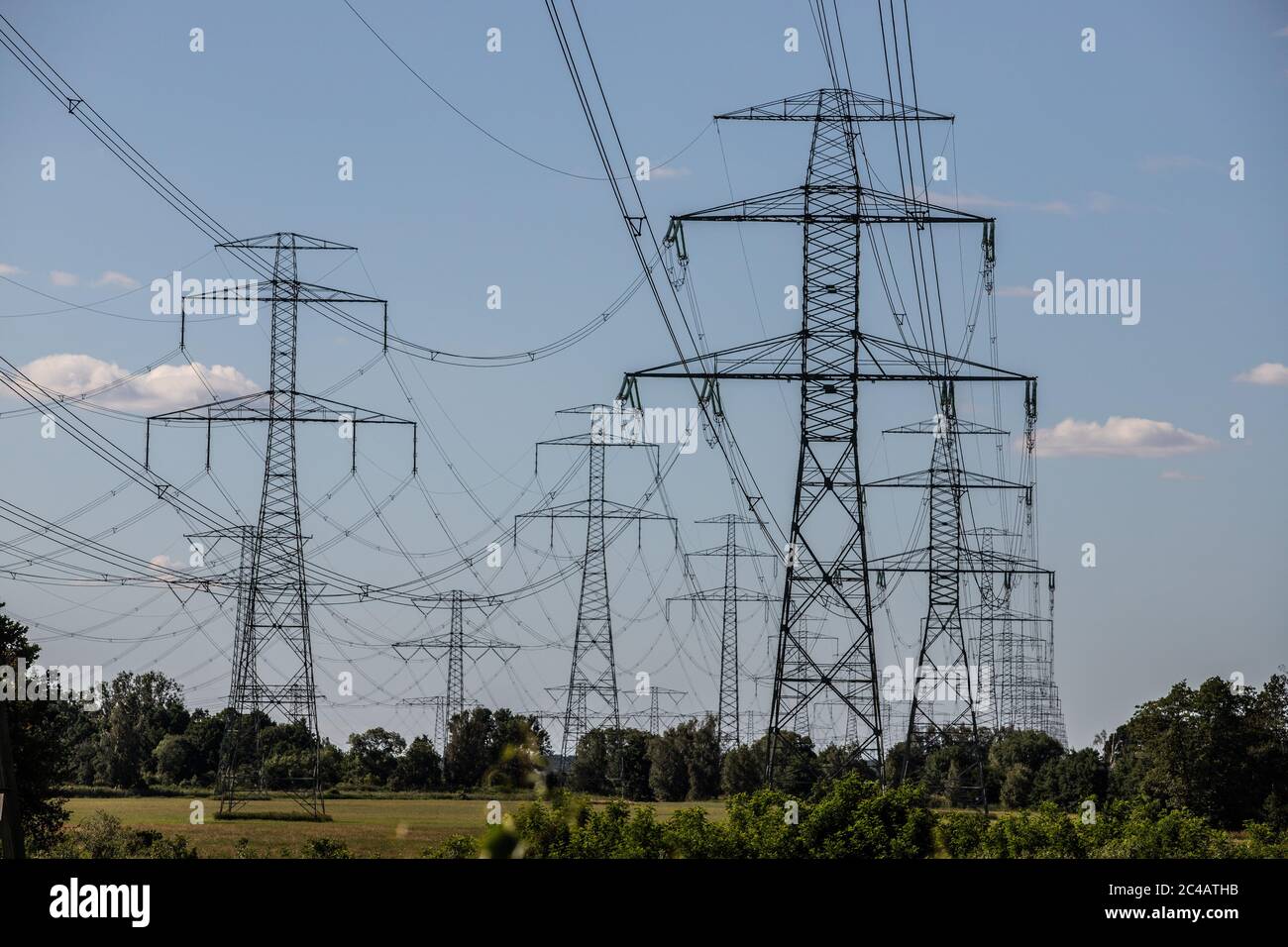 cable route in blue sky Stock Photo Alamy
