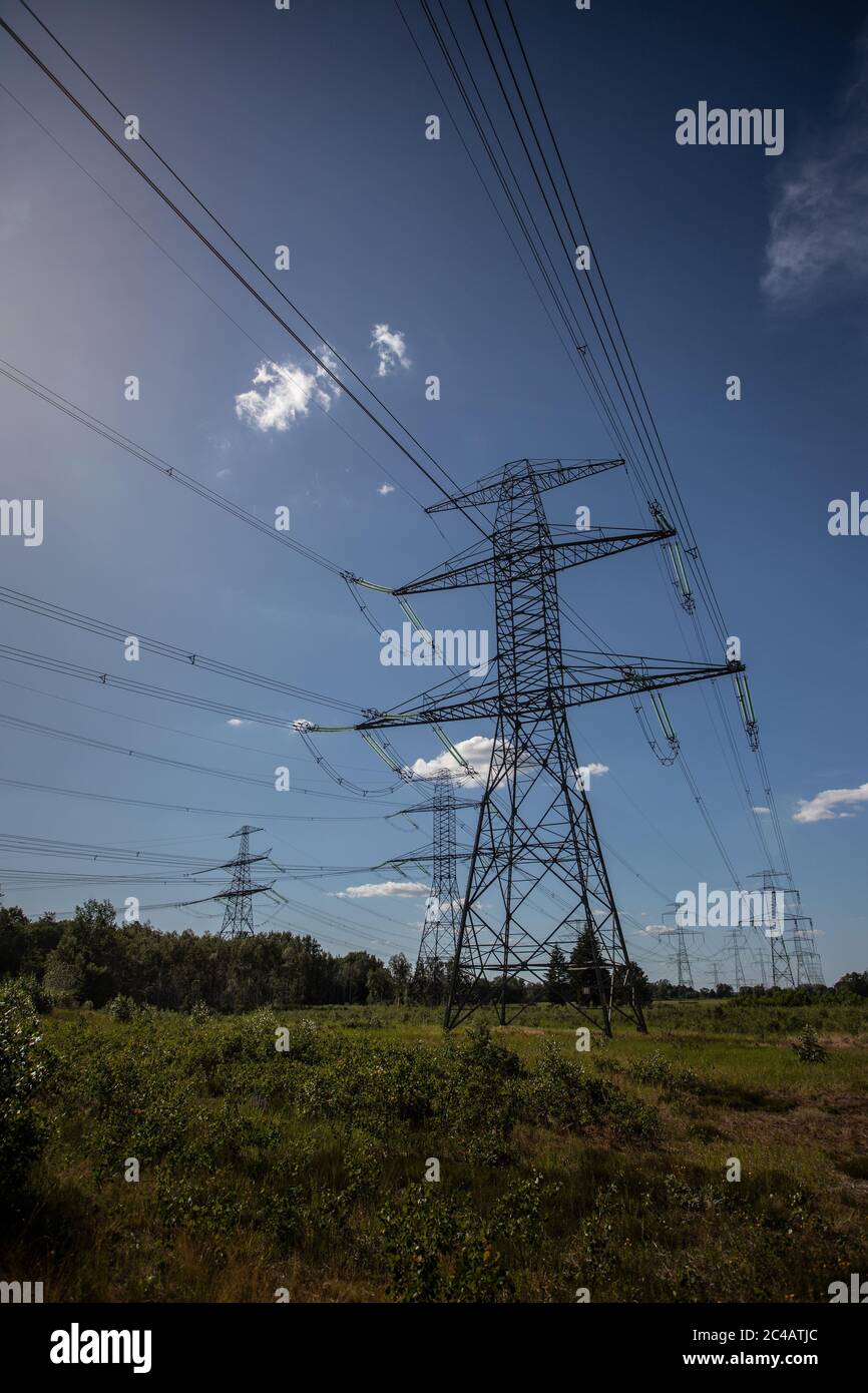 cable route in blue sky Stock Photo