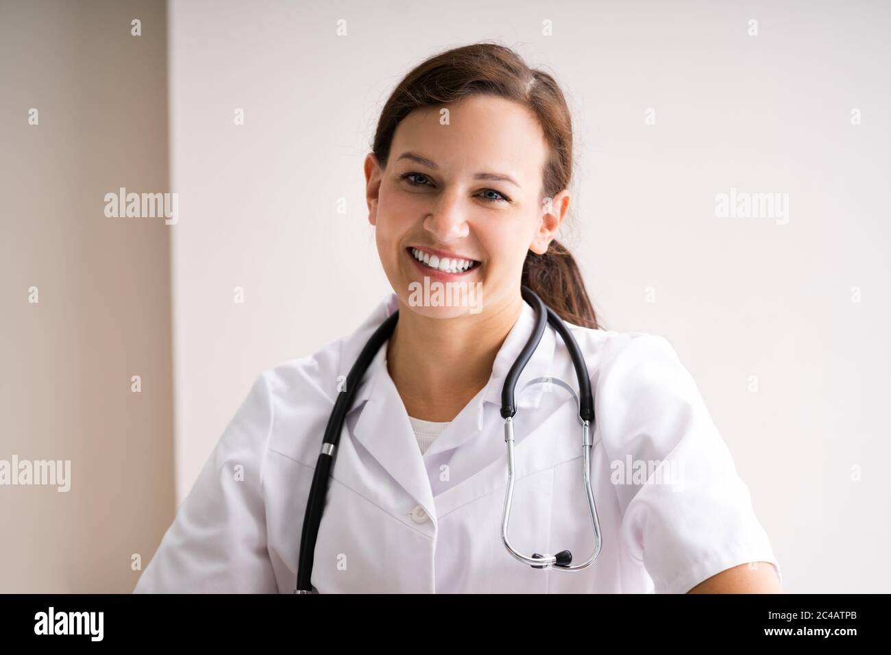 Medical Doctor With Stethoscope. Working Female Physician Stock Photo