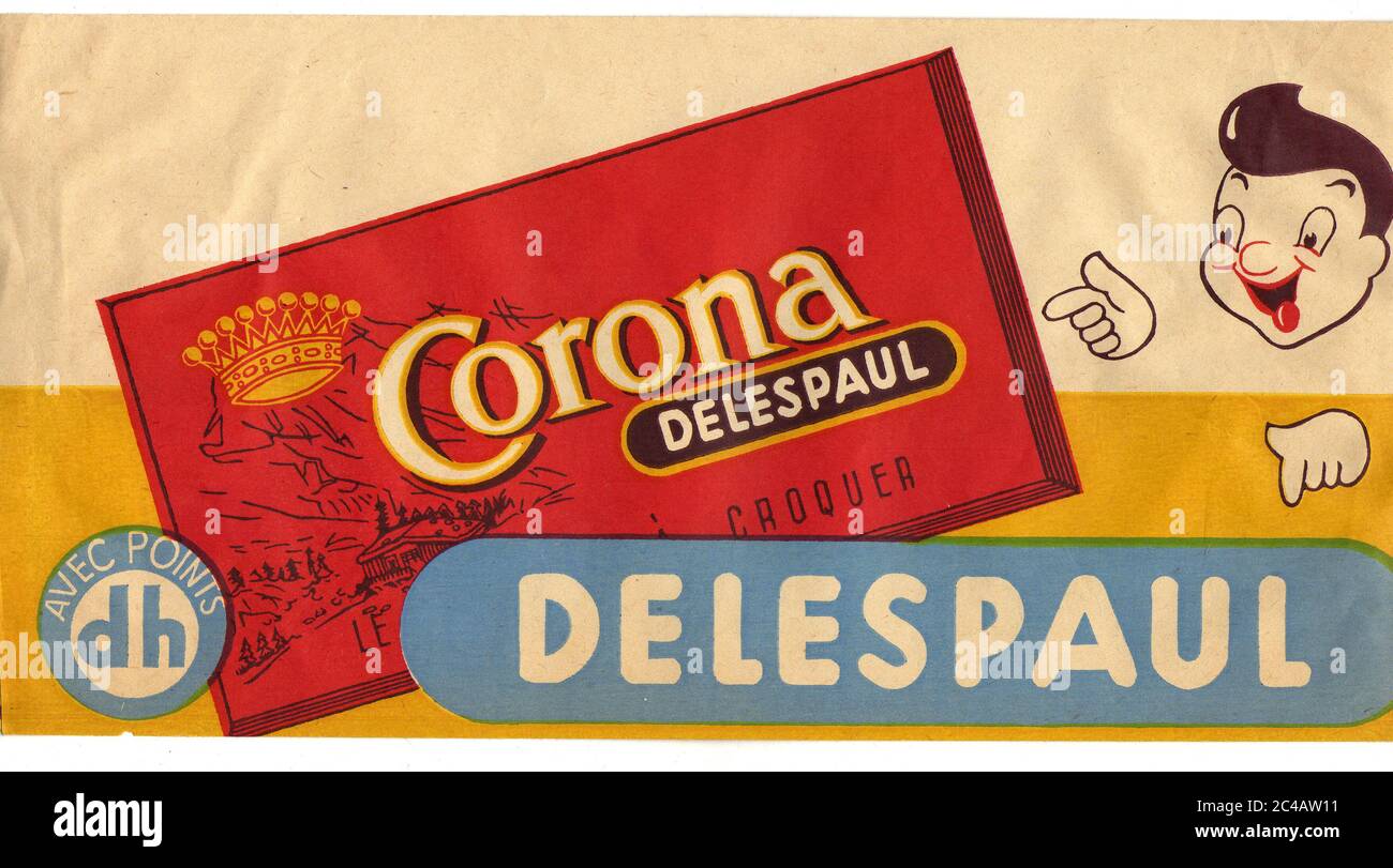 calot papier chocolat Corona Delespaul vers 1950 / Corona Delespaul chocolate paper cap around 1950 Stock Photo