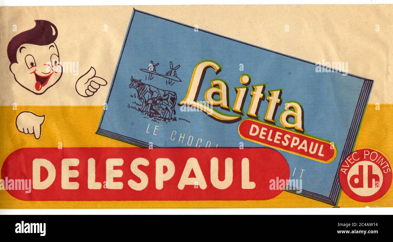 calot papier chocolat Laitta Delespaul vers 1950 / Laitta Delespaul chocolate paper cap around 1950 Stock Photo