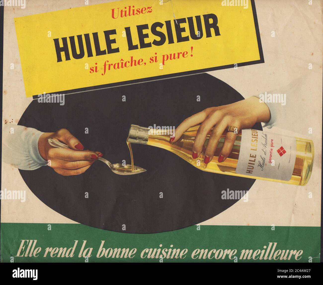 Affichette Huile Lesieur vers 1940 /  Lesieur Oil Poster circa 1940 Stock Photo