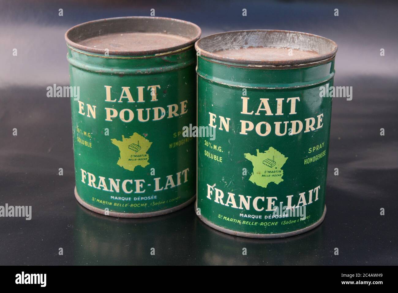 Boites de lait en poudre France Lait vers 1950 / Boxes of France Lait powdered milk circa 1950 Stock Photo