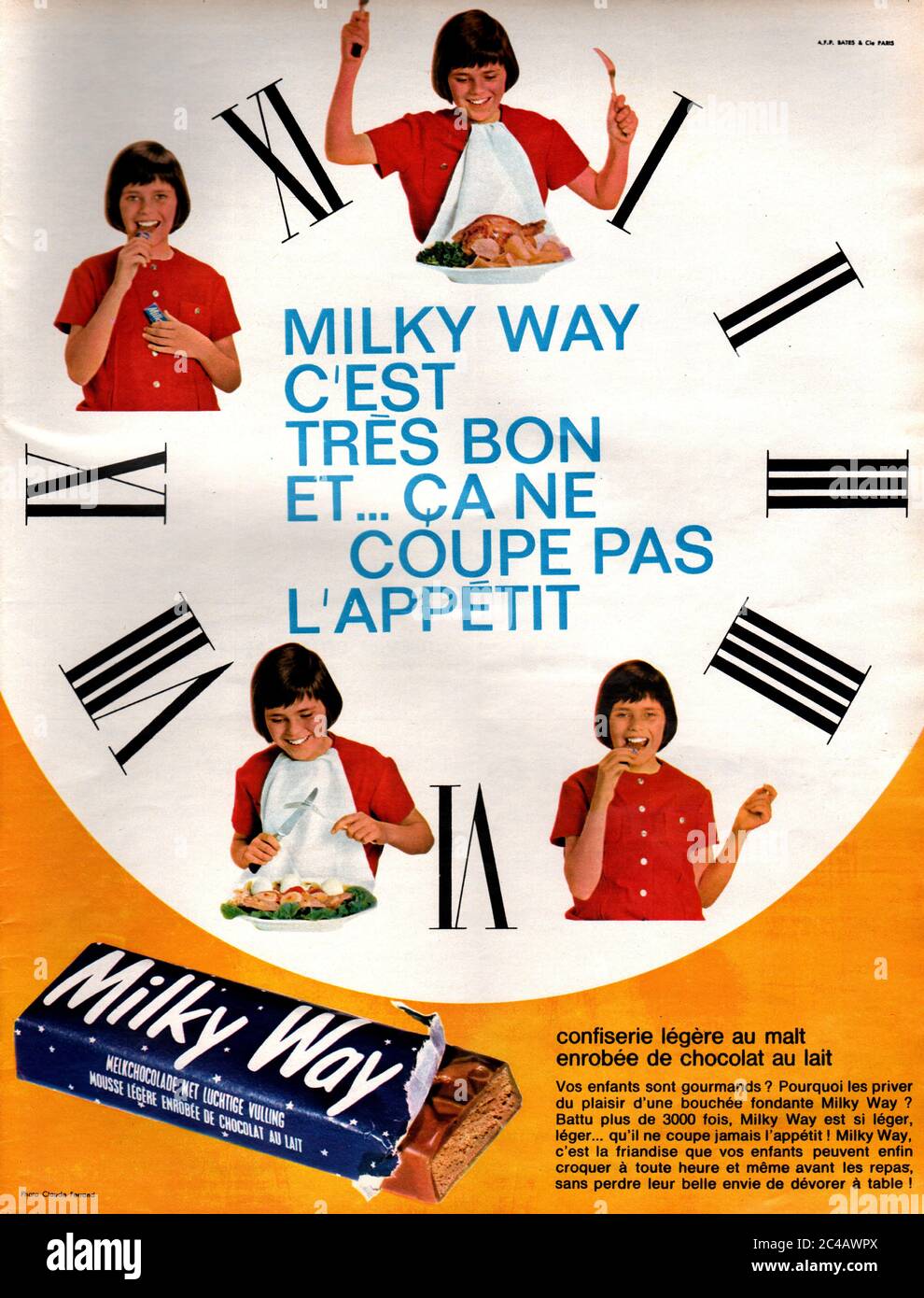 Publicite Milky Way barre chocolat 1964 / Milky Way advertising chocolate bar 1964 Stock Photo