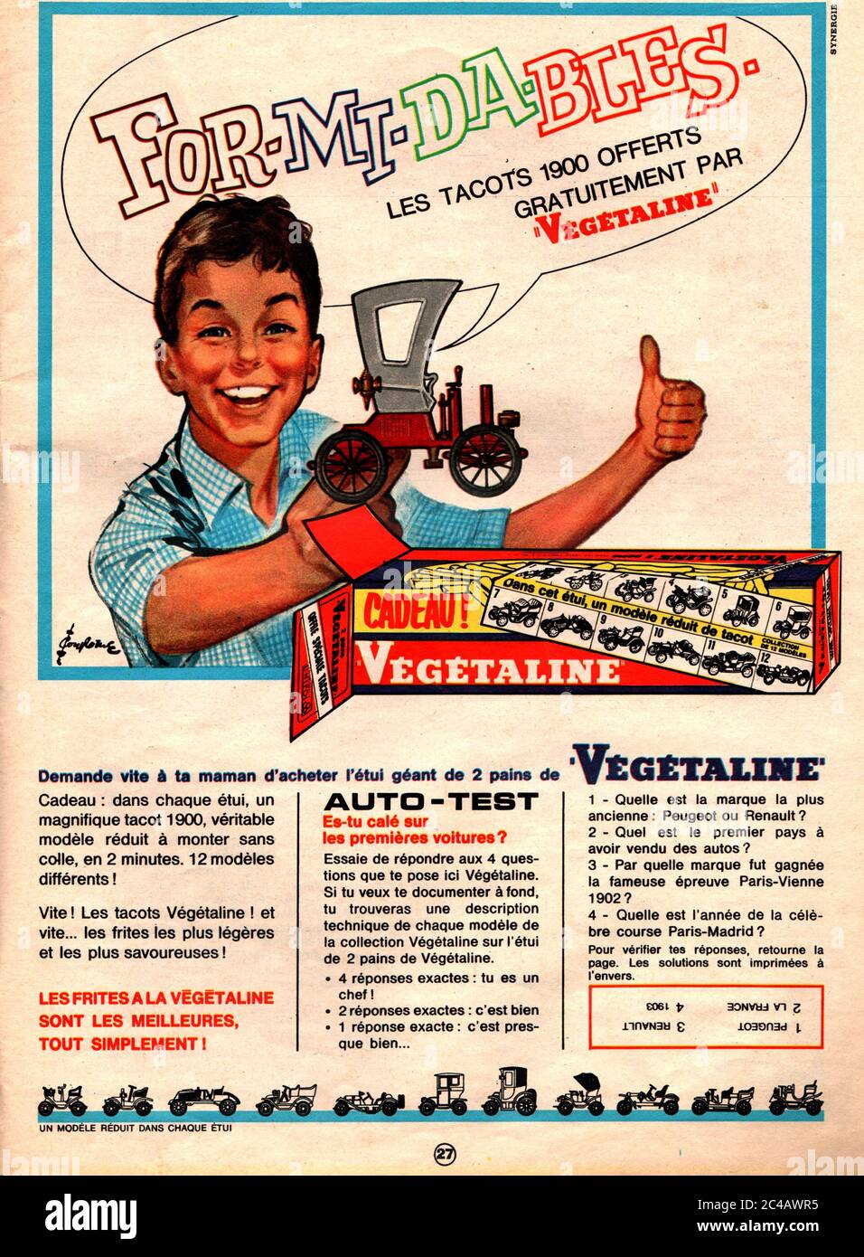 Publicite Vegetaline tacots primes 1966 /Advertisement Vegetaline premium tacots 1966 Stock Photo