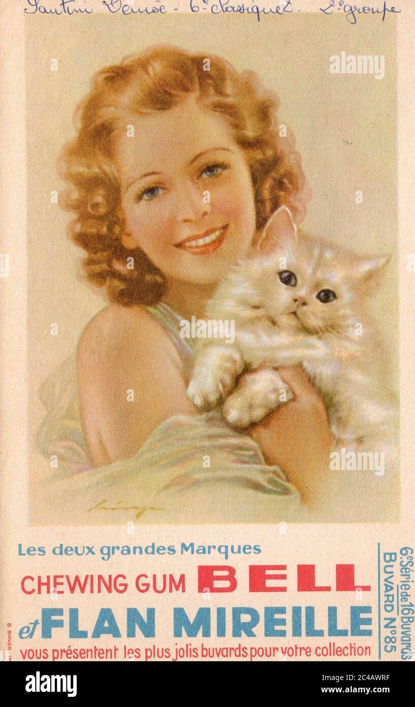 Buvard Chewing Gum Belle Femme Au Chat Vers 1950 Beautiful Woman With Cat Chewing Gum Blotter Circa 1950 Stock Photo Alamy