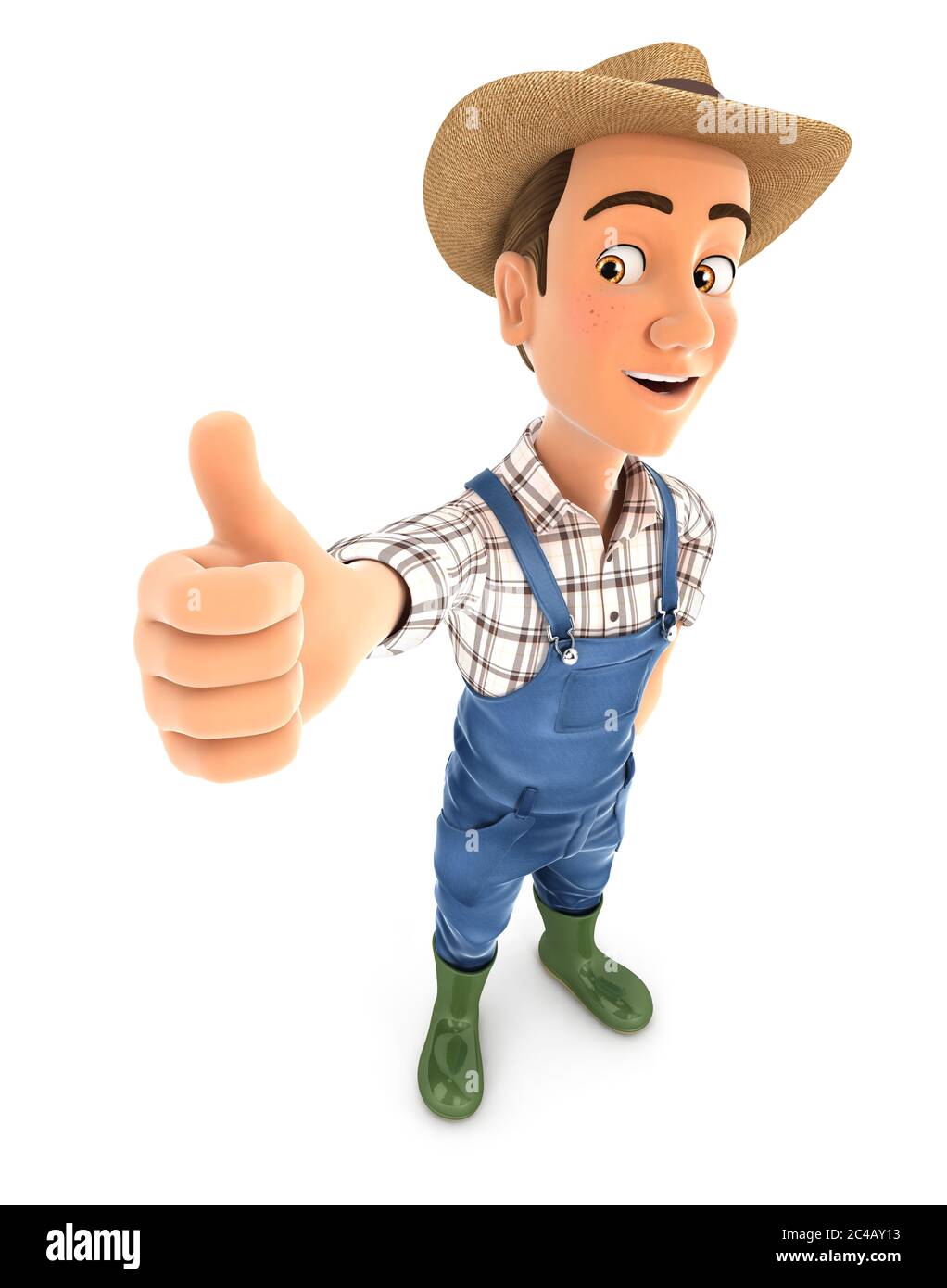 3d farmer standing with thumb up, illustration with isolated white ...