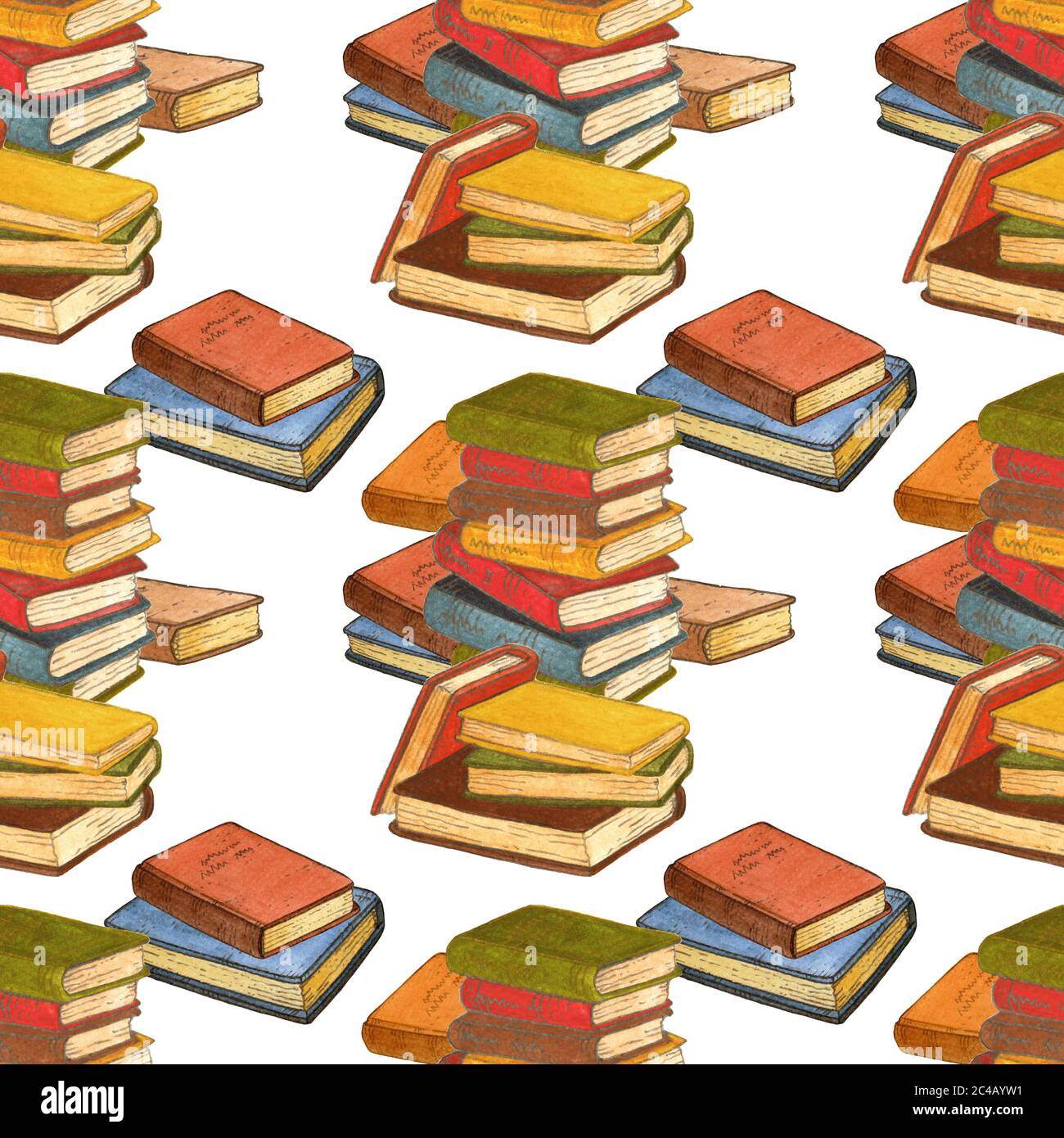 Watercolor stack of vintage books illustration seamless pattern Stock ...