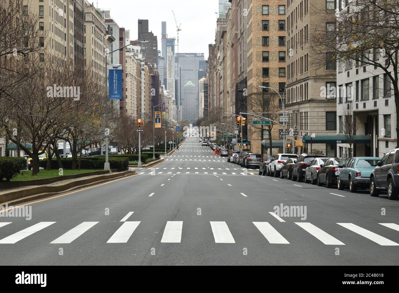 View of a nearly empty Park Avenue during the COVID-19 lockdown, March 25, 2020, in New York. Stock Photo