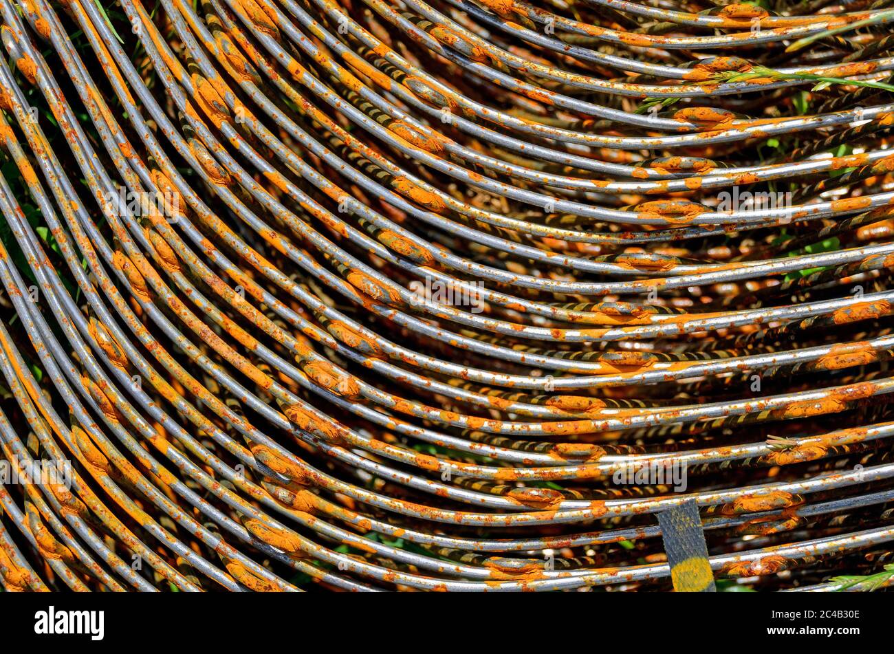 bend  rusty steel wires as reinforcement for concrete Stock Photo