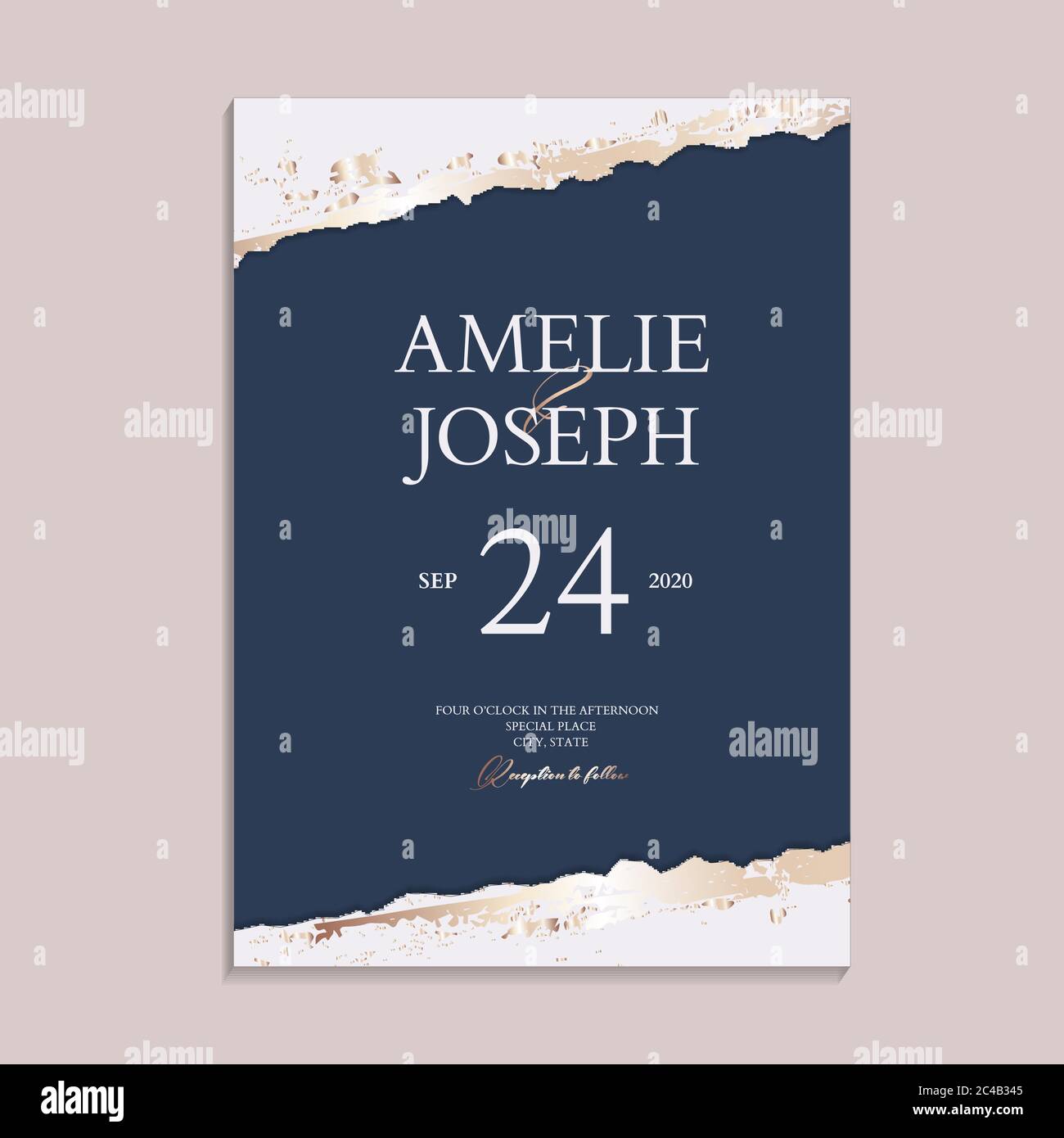 Wedding navy paper invitation cards with Luxury gold and indigo navy ...