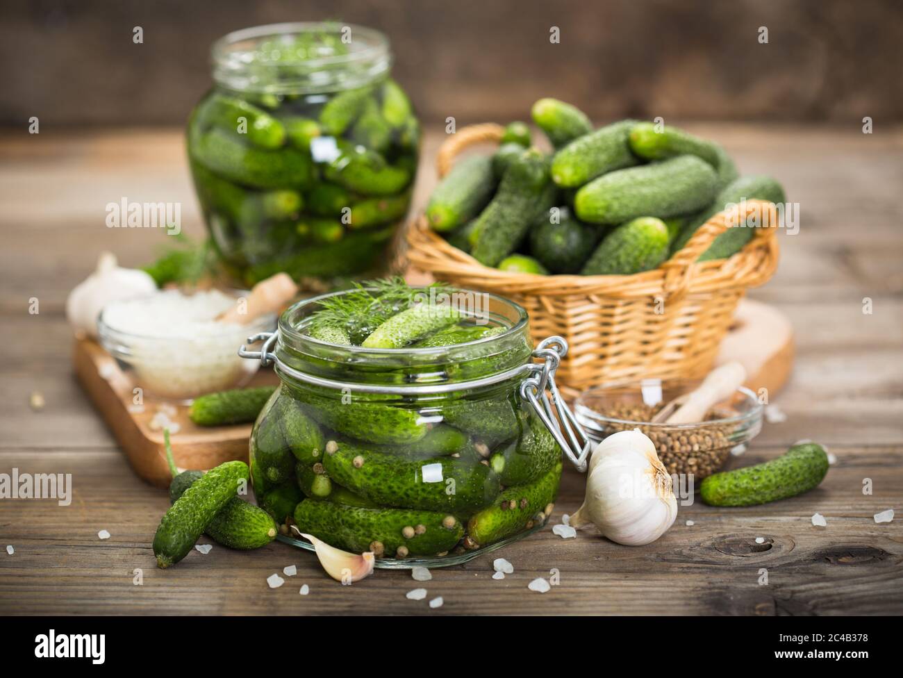 Pickled cucumbers in the jar Stock Photo Alamy