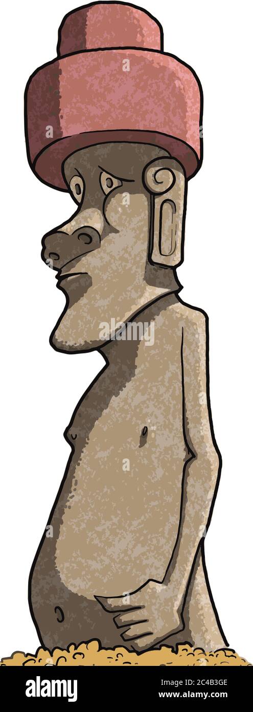 Moai statue, easter island statue de um toque de aquarela, desenho  colorido, realista.