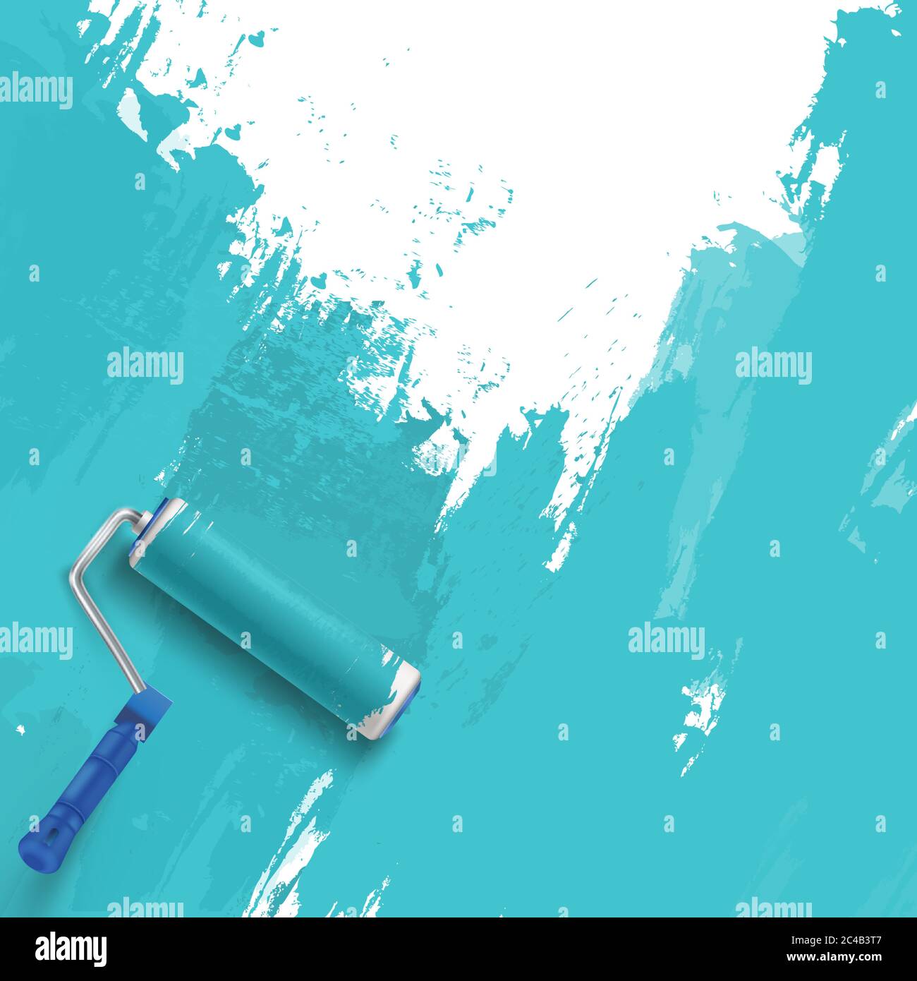 Painting the wall. Blue background with roller brush Stock Vector Image