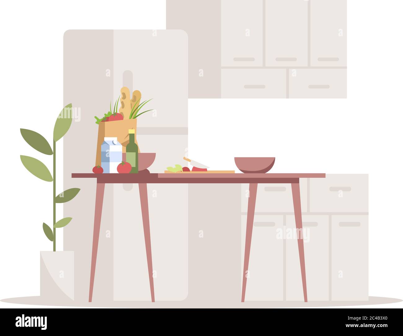 Kitchen semi flat RGB color vector illustration Stock Vector