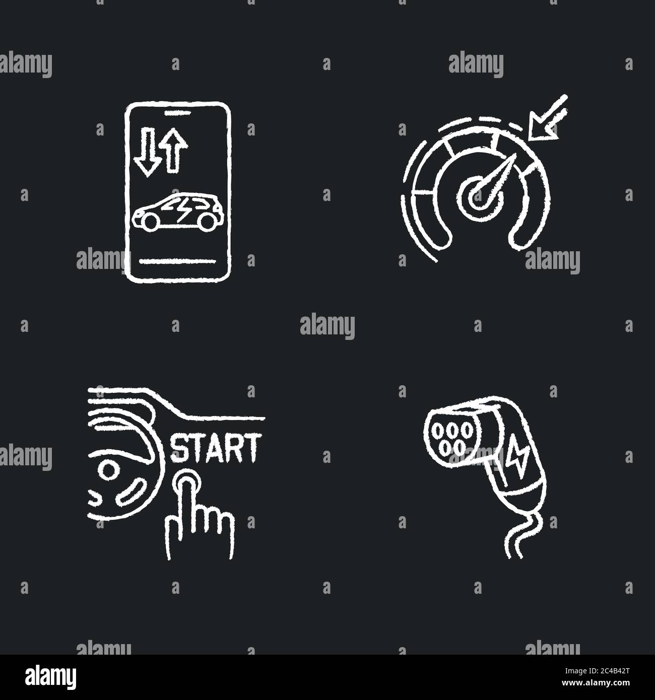 Smart car technologies chalk white icons set on black background Stock ...