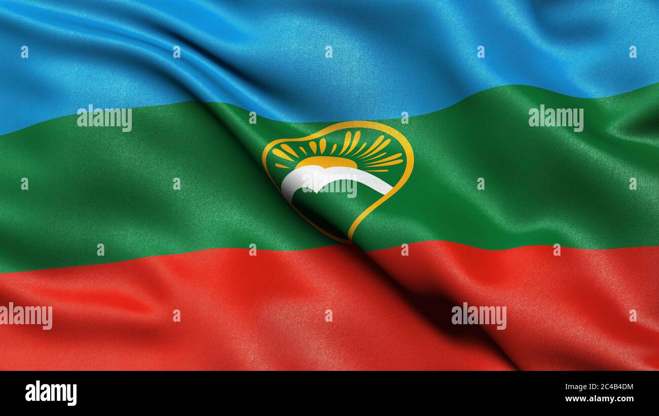 Flag of the Republic of Karachay-Cherkessia, Russia, 3-D illustration Stock Photo