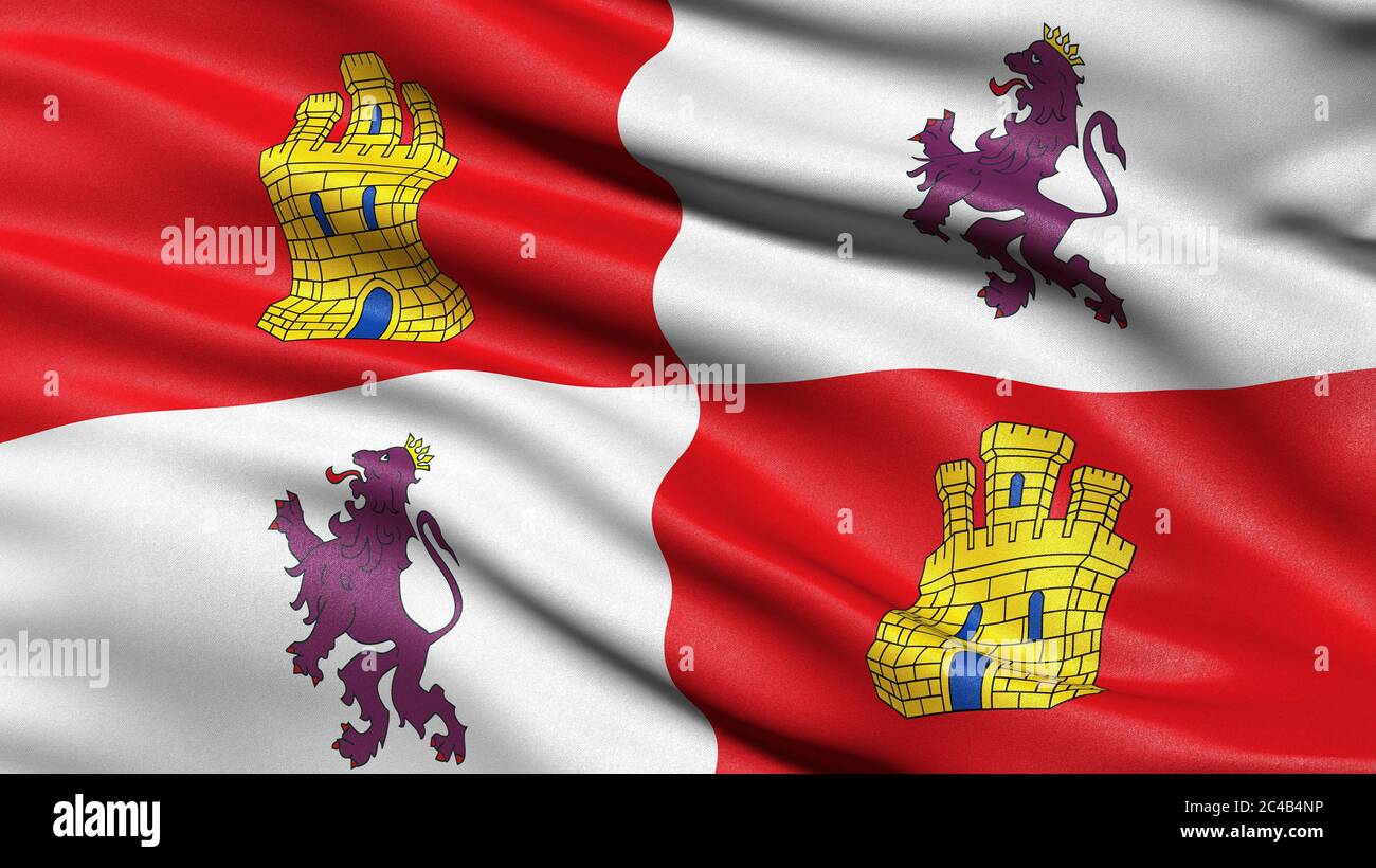 Flag of the Region of Castilla y Leon, Spain, 3D illustration Stock Photo