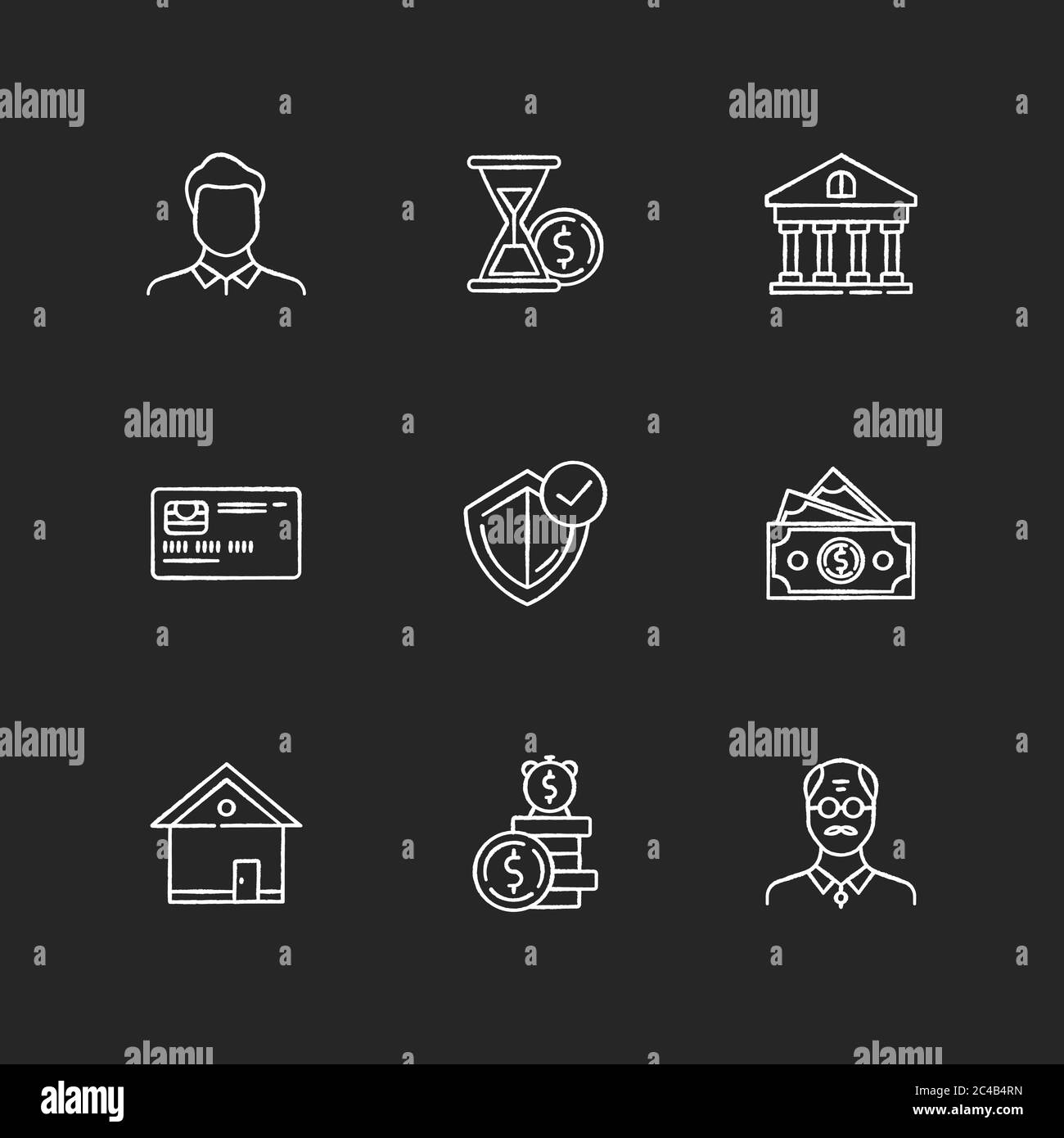 Insurance coverage chalk white icons set on black background Stock ...