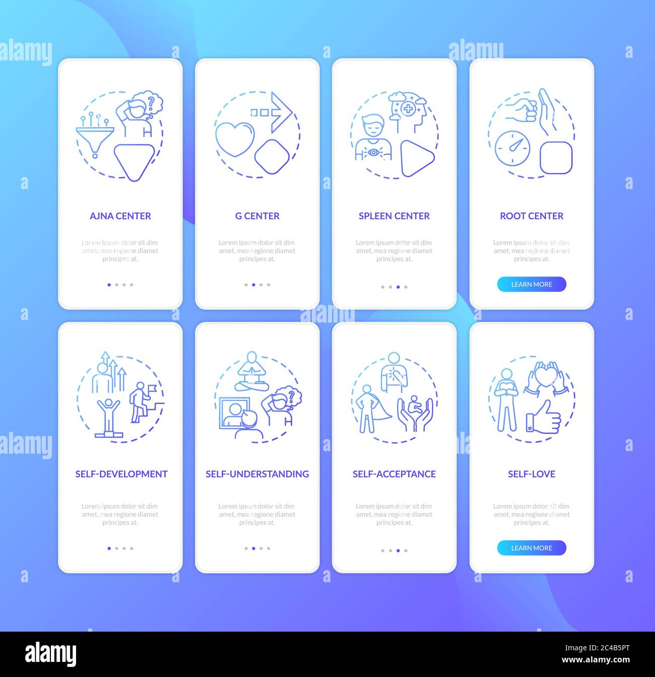 Self improvement onboarding mobile app page screen with concepts Stock Vector