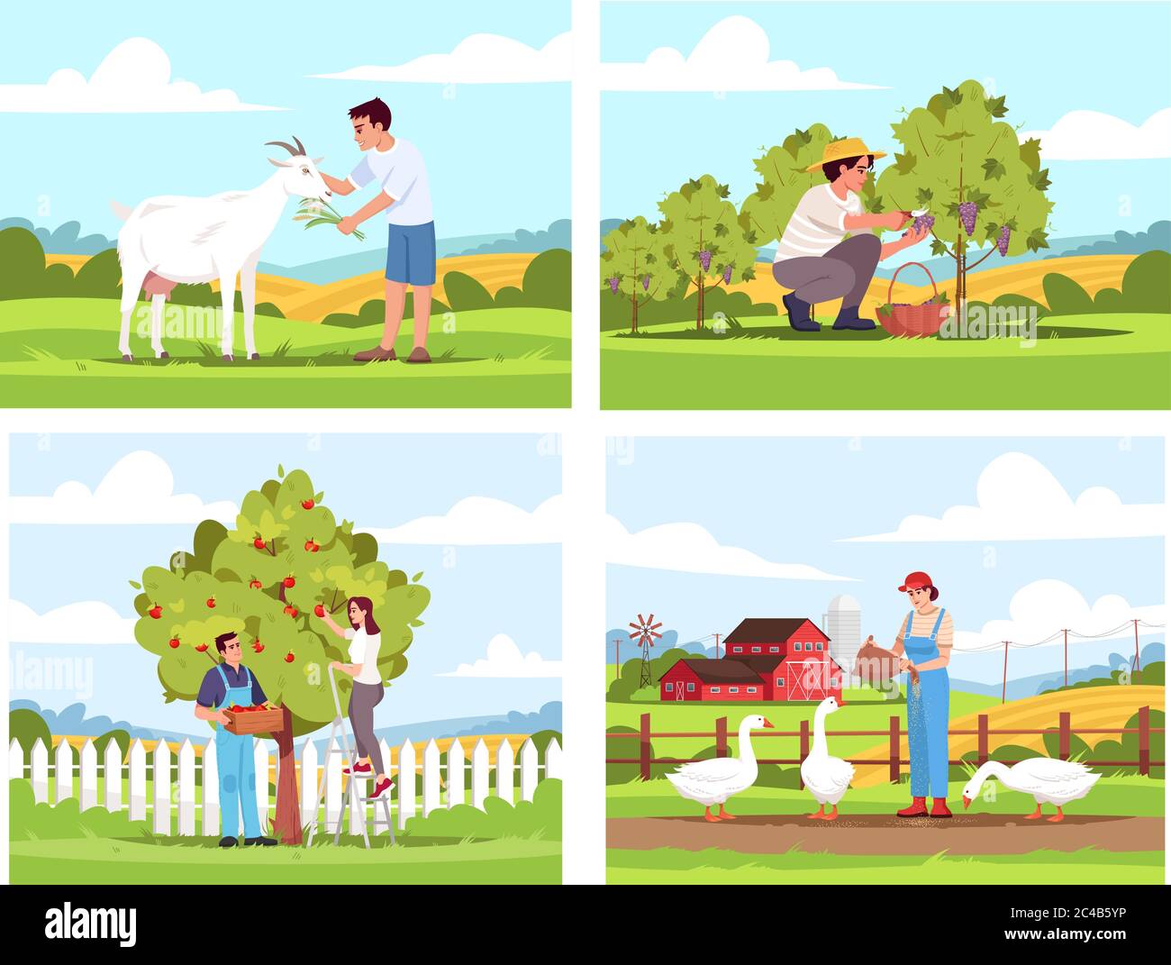 Village Activities Semi Flat Vector Illustration Set Stock Vector Image Art Alamy