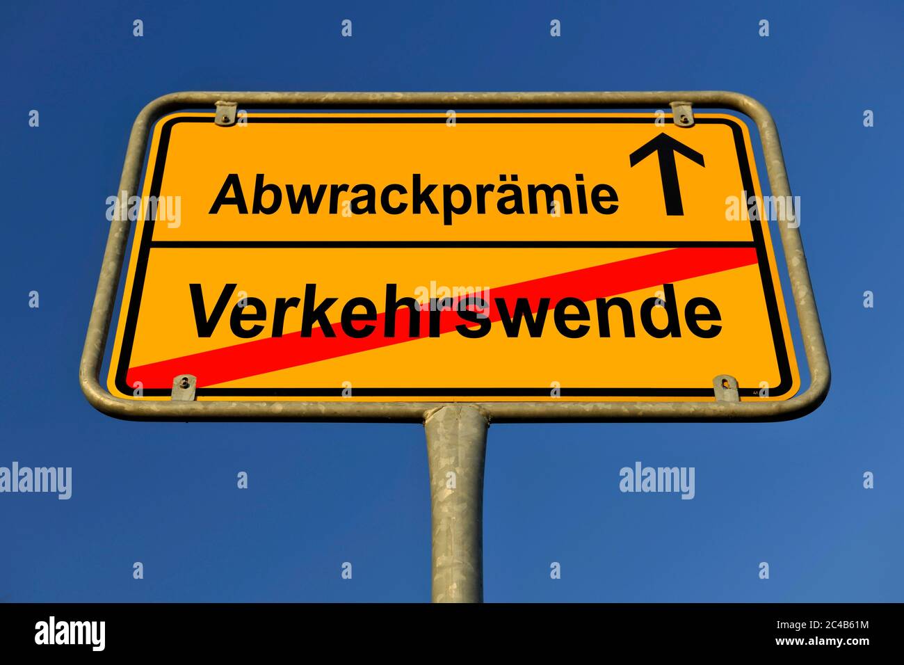Digital Composing, symbolic picture, place-name sign, scrapping bonus, environmental bonus, purchase bonus, Germany Stock Photo