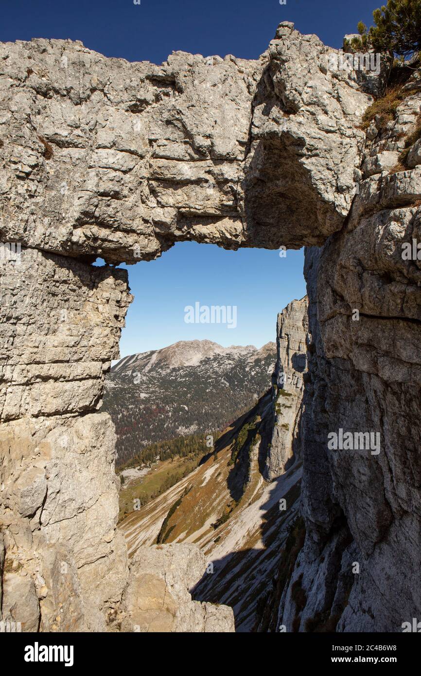 Rock windows, natural phenomenon Loserfenster, Loser Plateau, Totes Gebirge, Altaussee, Aussseland, Salzkammergut, Styria, Austria Stock Photo