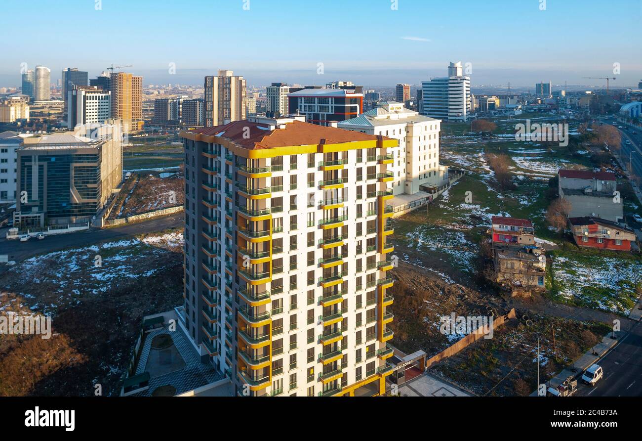 City view with old residential buildings and new skyscrapers, Istanbul, Turkey Stock Photo