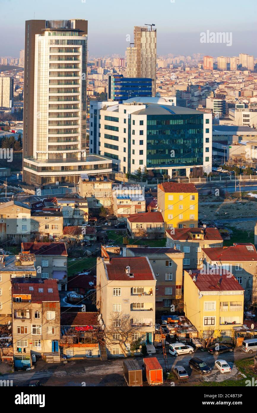 City view with old residential buildings and new skyscrapers, Istanbul, Turkey Stock Photo