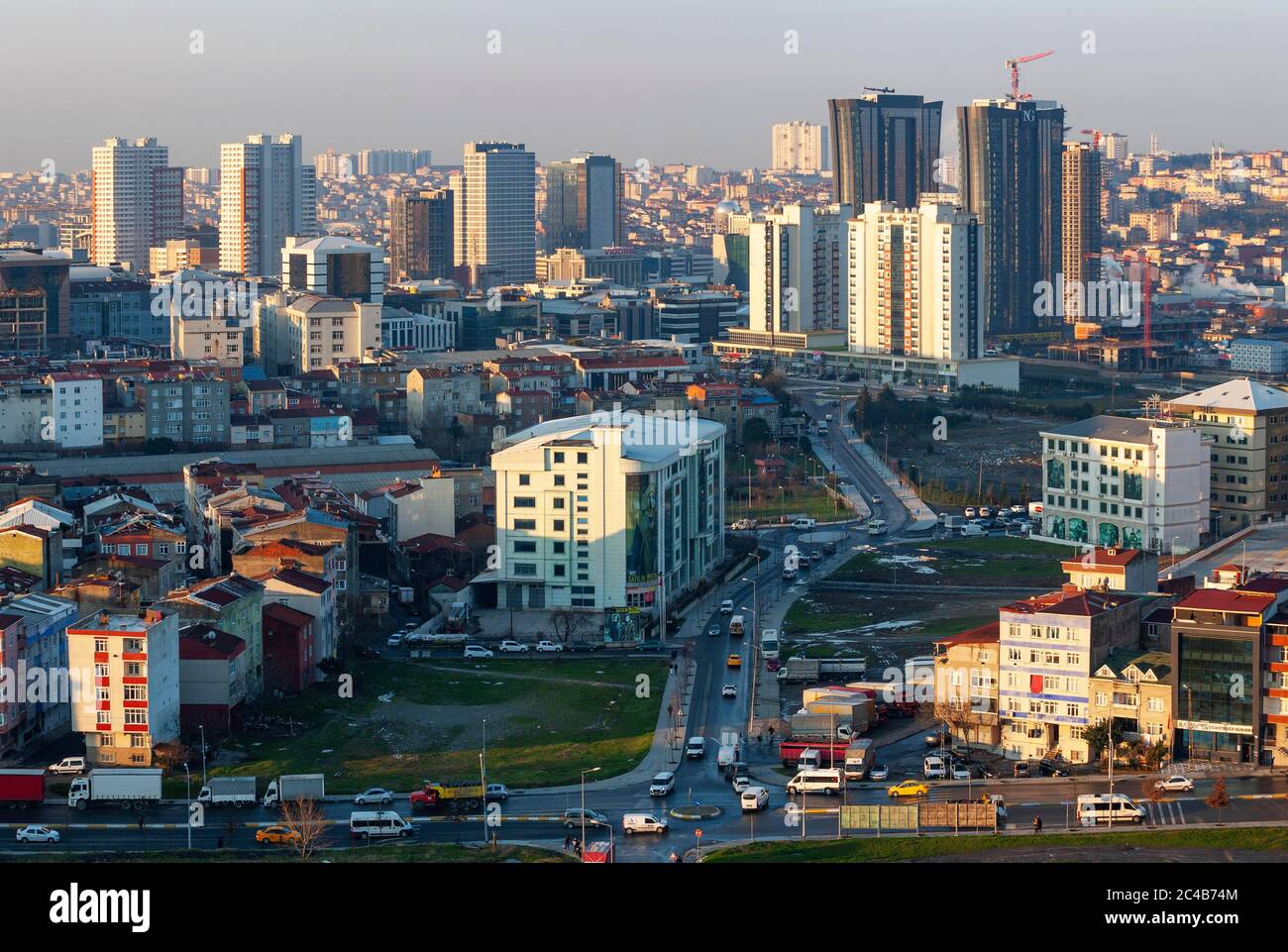 City view with old residential buildings and new skyscrapers, Istanbul, Turkey Stock Photo